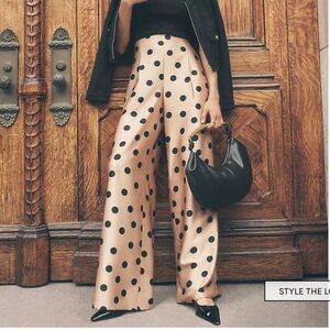 Ann Taylor Beige Wide-Leg Polka Dot Pants